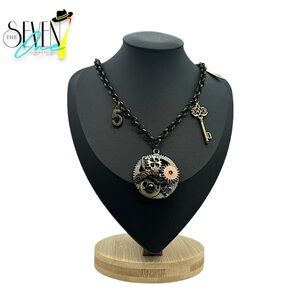 One of a kind Steampunk, Silver, Antique Bronze, Pendant necklace